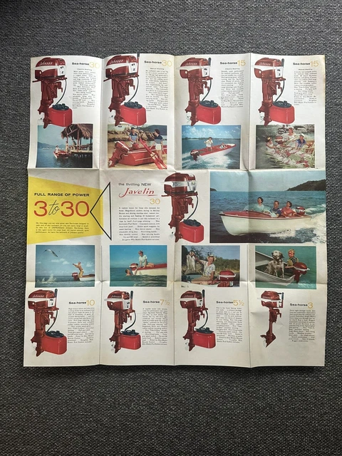 Vtg Johnson Outboard Boat Motor Bronzed Javelin Seahorse Sales Brochure Poster