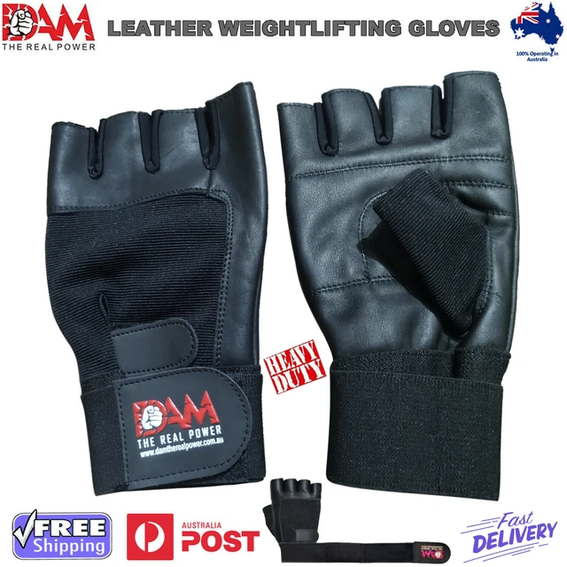 DAM Leather Weightlifting Gym Gloves Black Training Bodybuilding Exercise Gloves