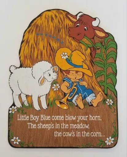 Vtg Wall Hanging Little Boy Blue Nursery Rhyme Hallmark Wood Farm Plaque Cow Hay