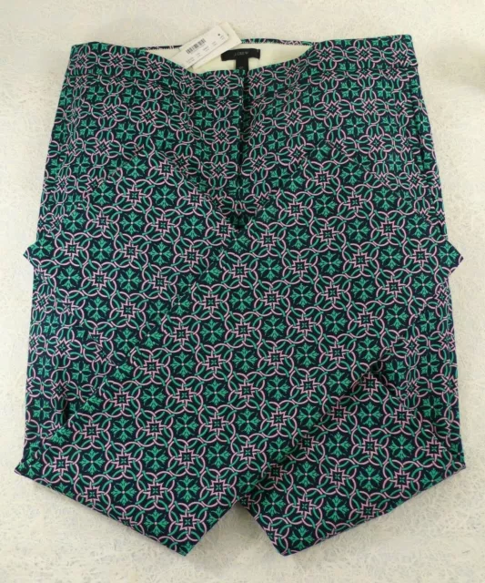 NWT J. CREW Rtl $118 CAMPBELL CAPRI in LATTICE MEDALLION NAVY GREEN PINK 10 TALL