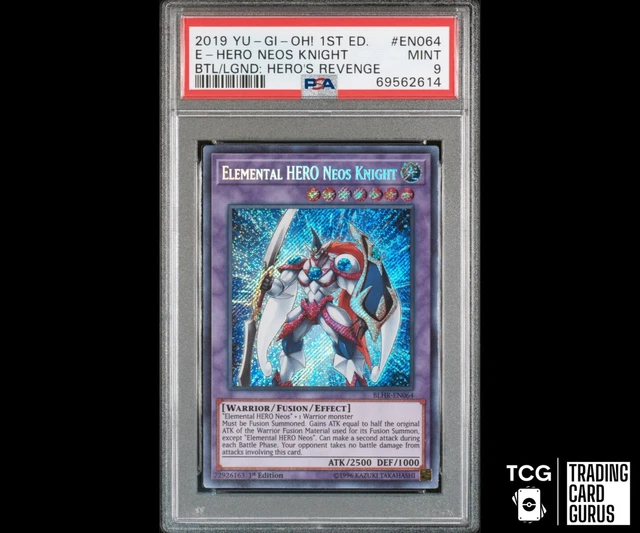 2019 Yugioh! PSA 9 Mint Elemental Hero Neos Knight BLHR-EN064 1st Ed Secret Rare