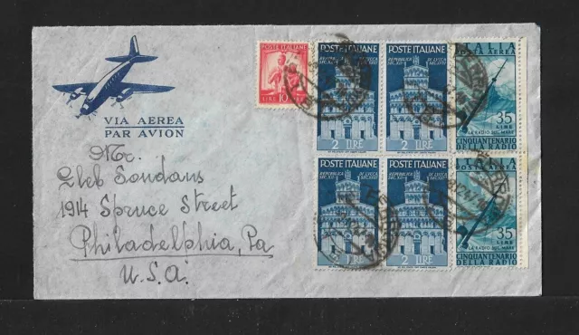 Italy To Usa Air Mail Cover 7 Stamp 2 C120 1947