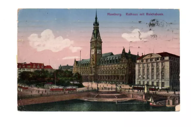 Ansichtskarte  Postkarte LITHO   Hamburg   Rathaus mit Reichsbank   24.7.1922