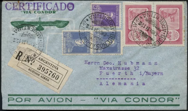 Argentinien 1934 Katapultpost Süd Reko-Brief Buenos Aires Fürth Bayern / 371