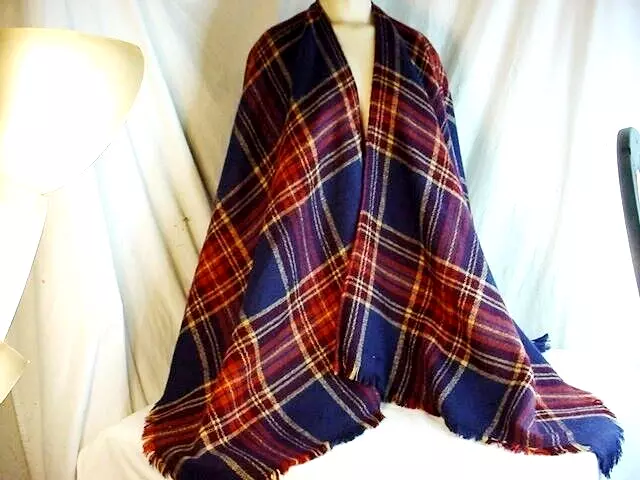 ALTARE Plaid Tartan Shawl Wrap Red Blue Soft Yarns Large One Size Cozy Womens FS