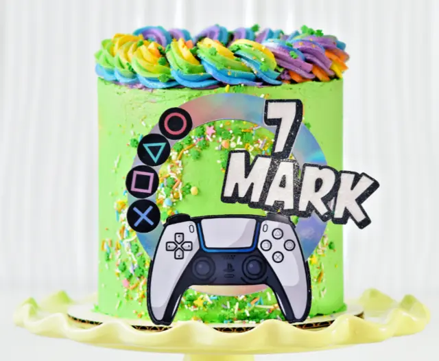 Controller , gaming, mirror/ glitter cake topper personalised any name any age