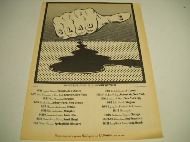 SLADE September 21-October 21, 1973 TOUR Dates/Cities/Venues Promo Poster Ad