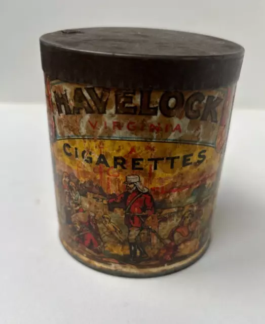 Rare round 50 cigarette Havelock tin, early 1900's