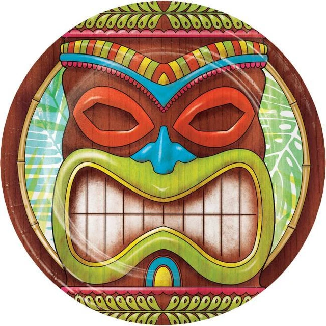 Tiki Time 7 Inch Paper Plates Bulk Pack Tableware Luau Hawaiian Party Supplies
