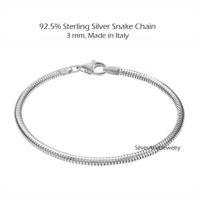 3 mm 925 Sterling Silver Snake Chains