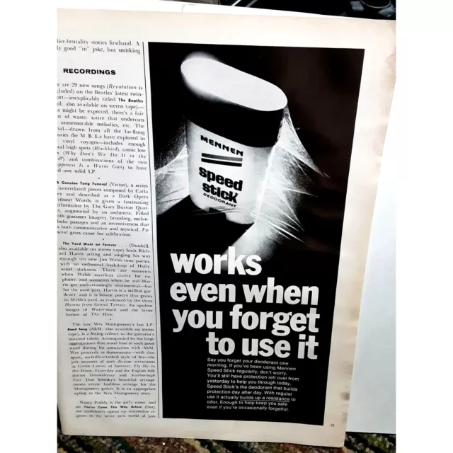1969 Mennen Speed Stick Deodorant Vintage Print Ad 60s Original