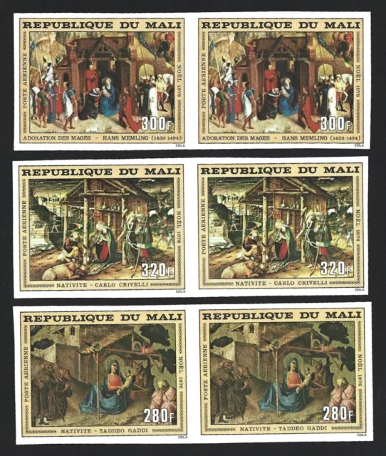 (AOP) Mali #C290-92 1976 Christmas IMPERF PAIRS set of 3 MNH