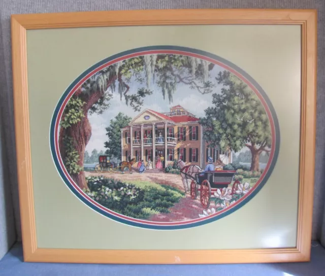 Older "2004" Framed Tapestry / Victorian Southern Mansion, Horse & Buggy