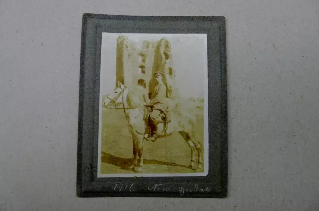 Große CDV 1.WK Offizier zu Pferd beschr. 1916 u. Aufnahmeort Kabinettfoto