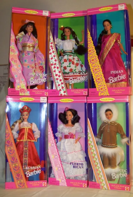 Lot of 6 Collector Edition Barbie Dolls of the World Collection NRFB Vintage new