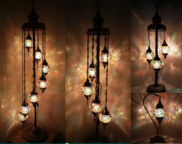 Beautiful 1/3/5/7 Muti Colour Ball Turkish Moroccan Glass Floor/Table Lamp