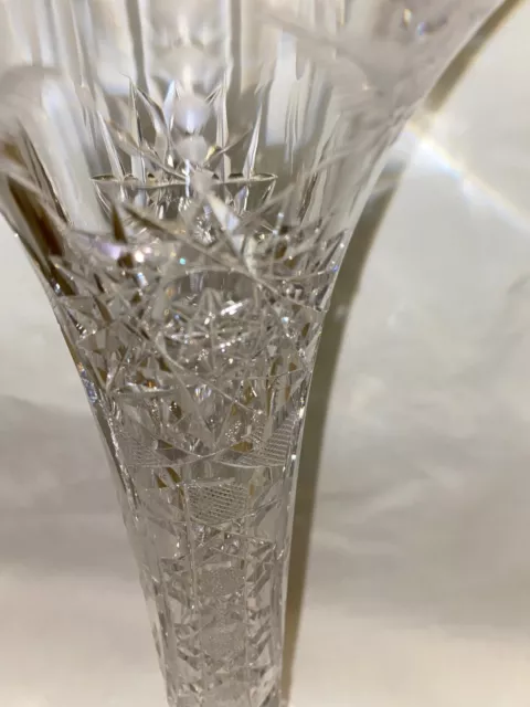 ABP BRILLIANT CUT GLASS CRYSTAL Trumpet Vase Hobstar/Fine Diamond 12"
