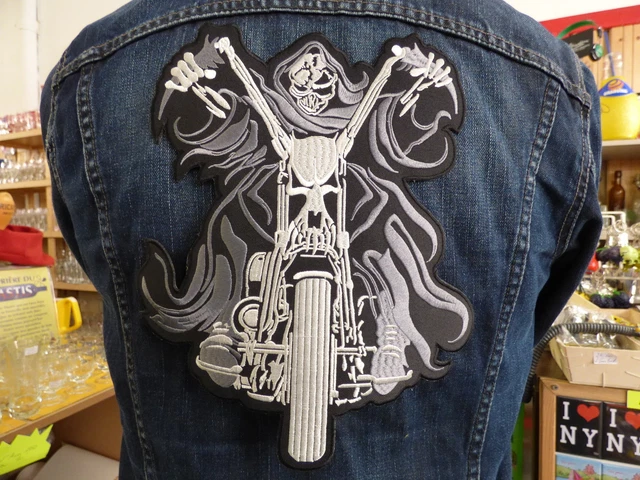 Patch Brodé Faucheuse Anarchie 13x8.6cm - Thermocollant Ou à Coudre, Customisation Vêtements Biker