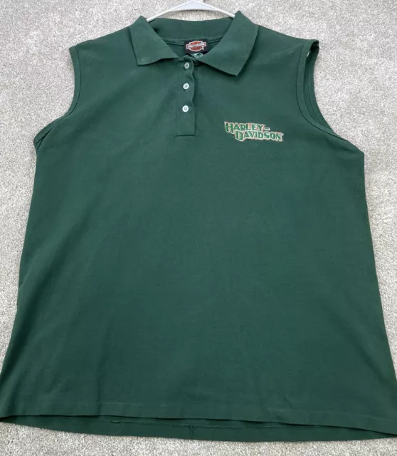 women's HARLEY DAVIDSON sleeveless shirt size LARGE green Lafayette IN logo