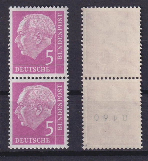 Bund 179xv Heuss 5 Pf gerade Nr. 0460 im Paar gepr. postfrisch