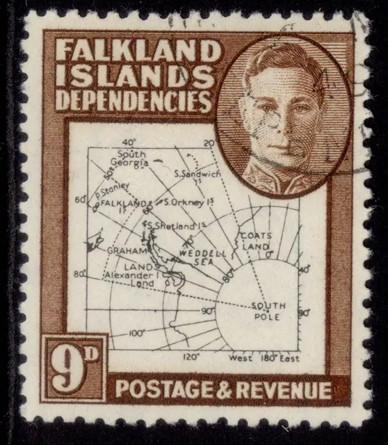 FALKLAND ISLANDS - Dependencies GVI SG G15, 9d black & brown, FINE USED.