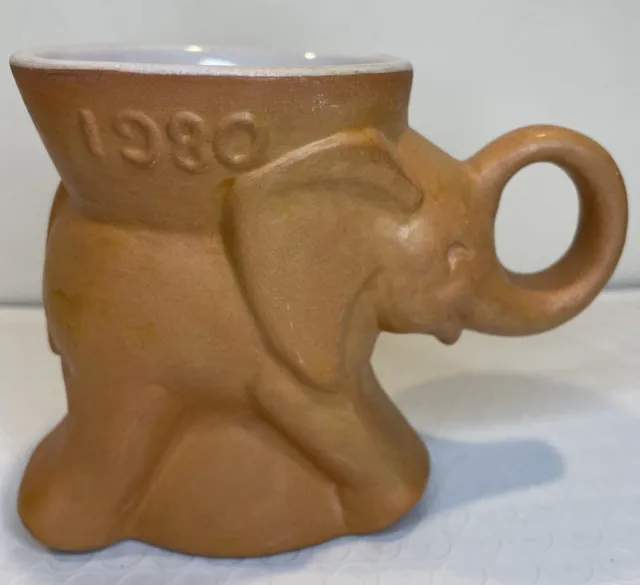 Vintage Frankoma 1980 Republican GOP Political Elephant Mug Cup matte brown