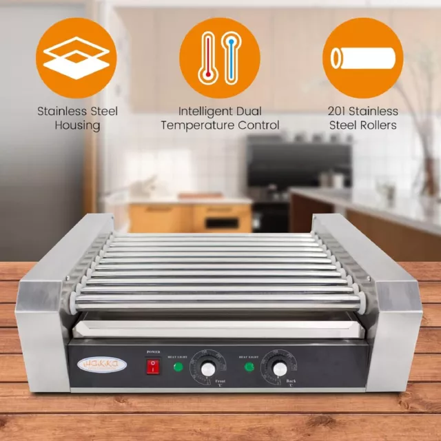 Hakka Commercial Electric 18 Hot Dogs 7 Rollers Grilling Warmer Cooker 750 Watt