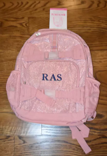 Pottery Barn Kids Mackenzie Glitter Pink Backpack NEW NWT Small sz RAS Monogram