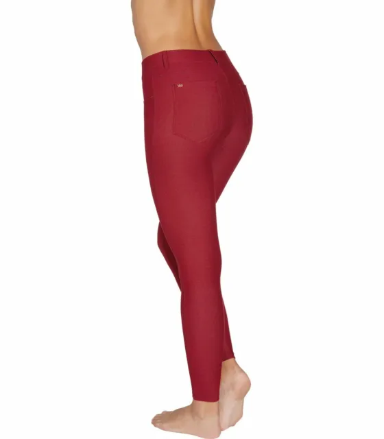 Leggings push up donna pantaloni effetto jeans elasticizzati,rosso,bordeaux