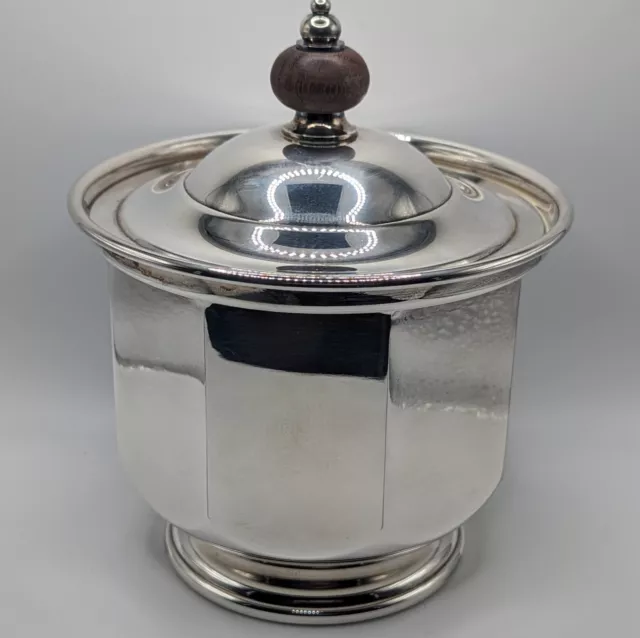 Vintage MCM Silver Plate Over Brass, Lined Octagon Ice Bucket W/Wooden Knob Lid