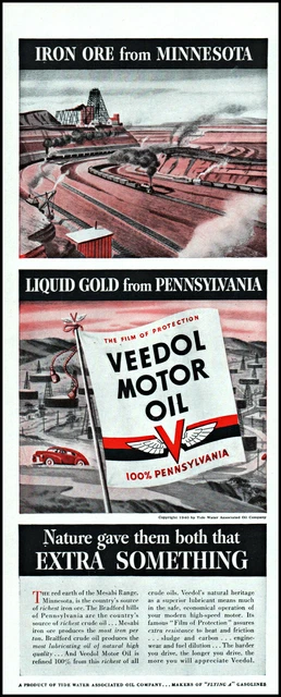 1940 Minnesota iron ore Veedol Motor Oil Pennsylvania vintage art print ad L33