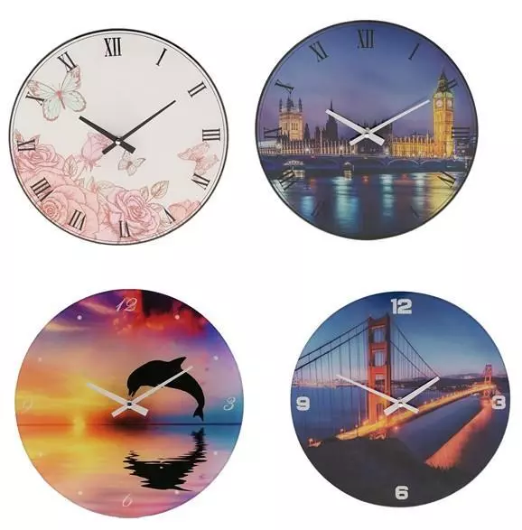 Hometime Glass Wall Clock 30cm Available Multiple Design