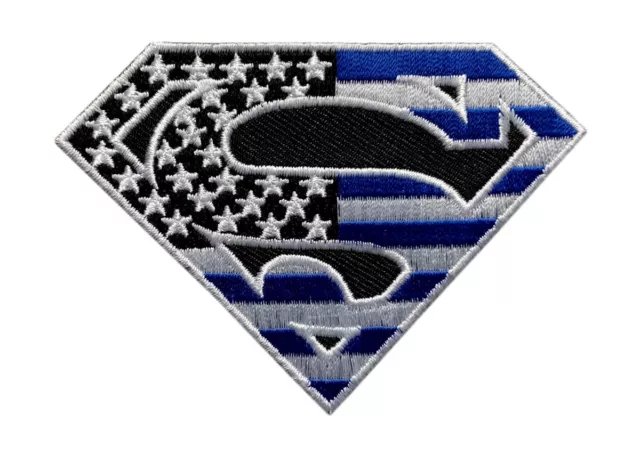 Miltacusa Superman USA Flag Thin Blue Line Police Patch (Hook Fastener - MSP-9)