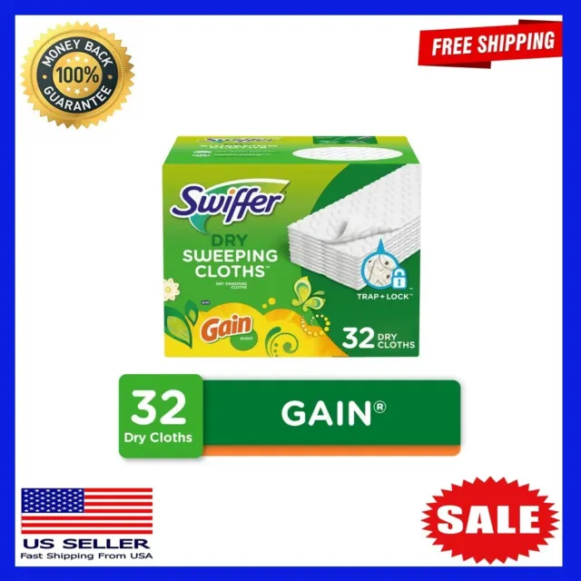 Swiffer Sweeper Dry Sweeping Pad Floor Cleaner Refills for Dust Mop, Gain, 32 Co