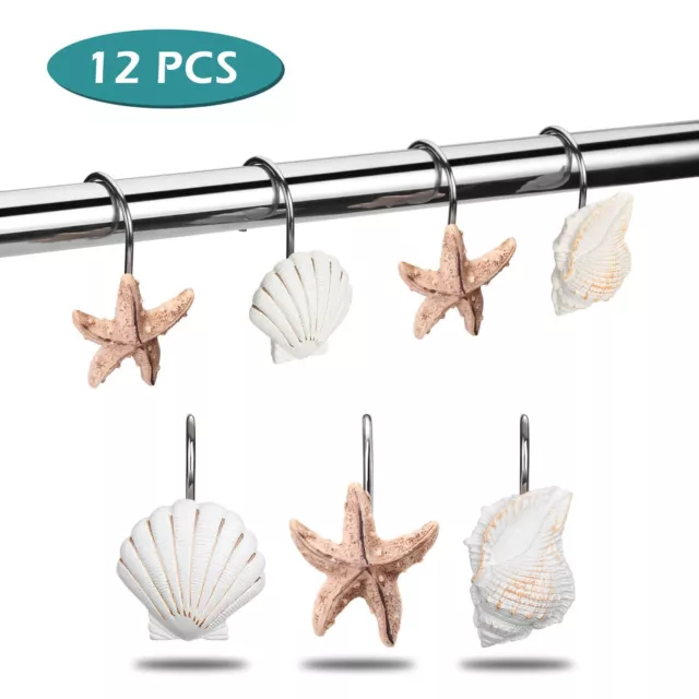 12 PACK BEACH Shower Curtain Hooks, with Seahorses, Starfish, and Seashells  $12.99 - PicClick