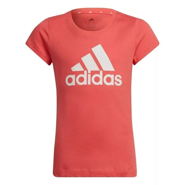 New Girls Kids Junior Adidas Logo T-Shirt Top - Pink