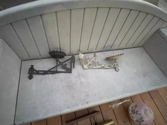 Antique Pair Cast Iron Double Oil Lamp Wall Mount with Swing Arm For Restoration