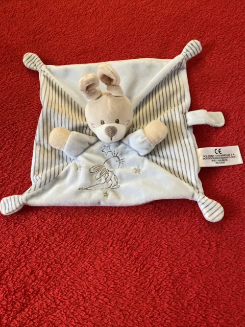 🇫🇷 Doudou lapin bleu étoiles rayé Attache Tétine Simba Toys KIABI NEUF