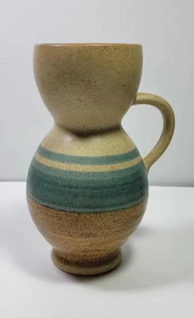 Vtg MCM Lapid Israel Stoneware Pottery  Pitcher/ Vase Hand painted By Ester