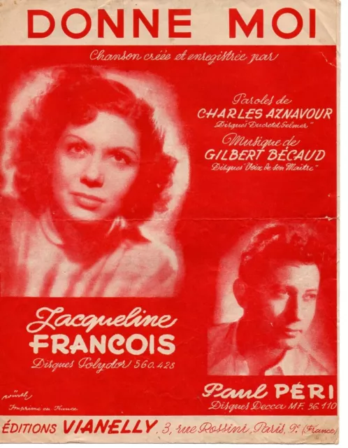 Partition Chant Piano Accordéon 1952 - Donne moi - Charles AZNAVOUR, G. BECAUD