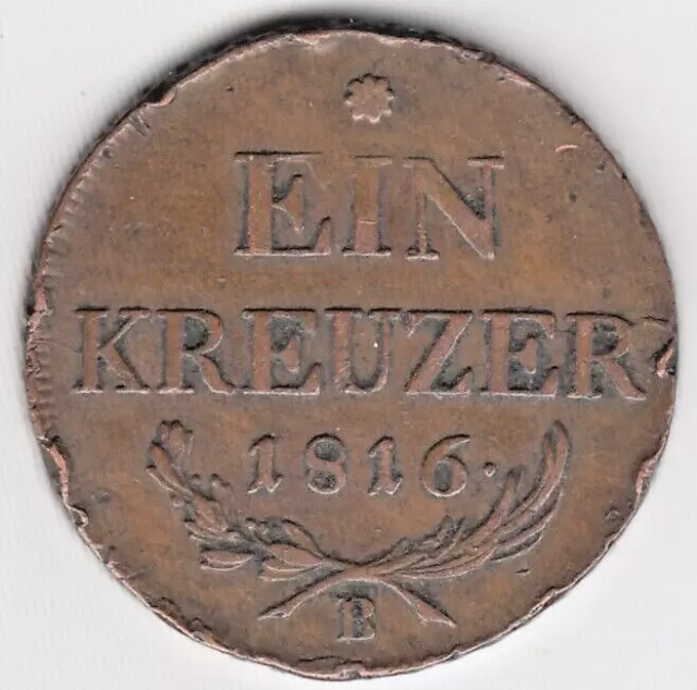 1816 (B) Austria (Austro-Hungarian Empire) 1 Kreuzer Coin  Franz I KM#2113