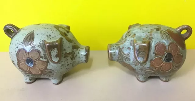 Gempo Pig Salt and Pepper Shakers Stoneware Pottery Japan 1970s Collectable