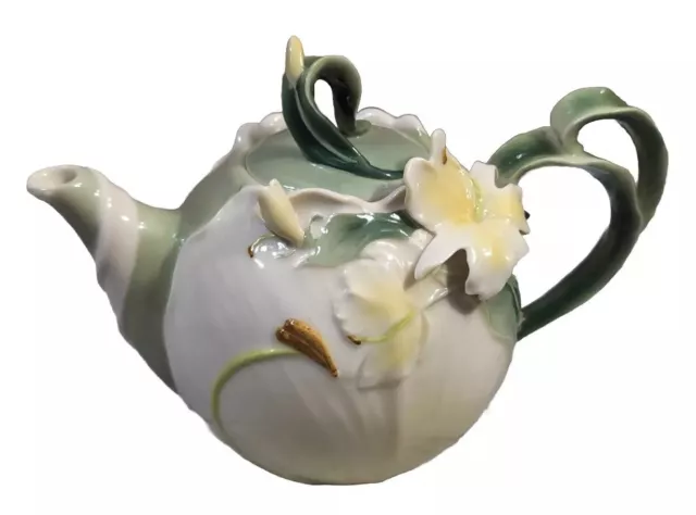 Pier 1 Imports Ginger Lily Tea Pot Hand Painted Porcelain Ceramic Read