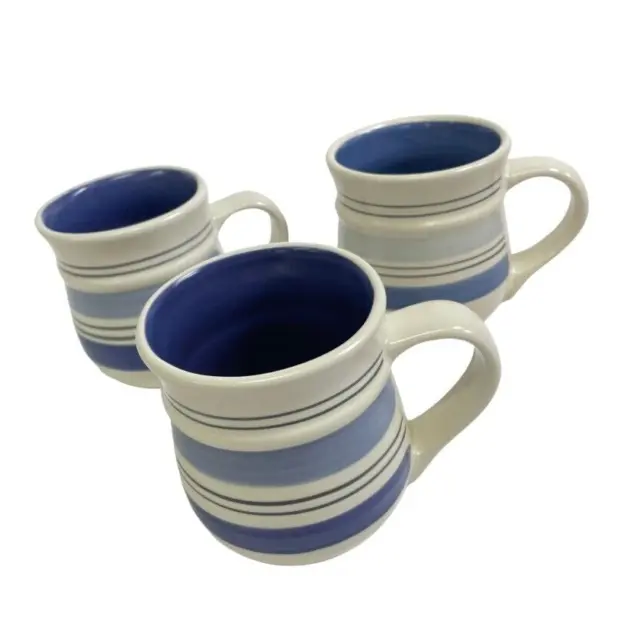 Pfaltzgraff Rio Mugs Blue Cream Stripe Coffee Tea Cups Set of 3