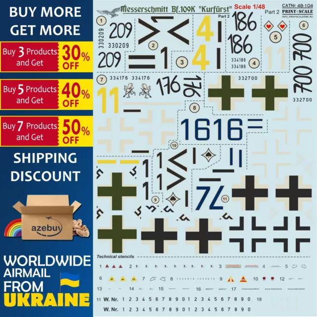 Bf.109K Kurfurst Part-2 1935 Year 1/48 Scale Decals Kit Print Scale 48-104