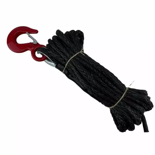 8mm Black Dyneema SK75 Synthetic 12-Strand Winch Rope x 10m With Hook 4x4