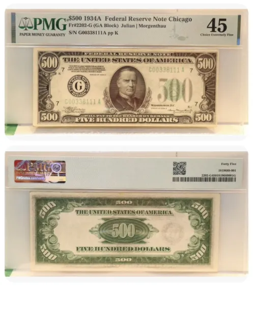 US $500 Bill Chicago Fr2202-G Federal Reserve Note PMG Choice XF45