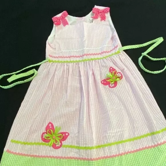 Girl's Rare Editions Pink and White Gingham Embroidered Applique Dress Size 6X