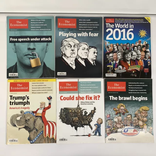 The Economist Political Magazine 2015-2016 Hillary & Trump Free Speech Bundle x6