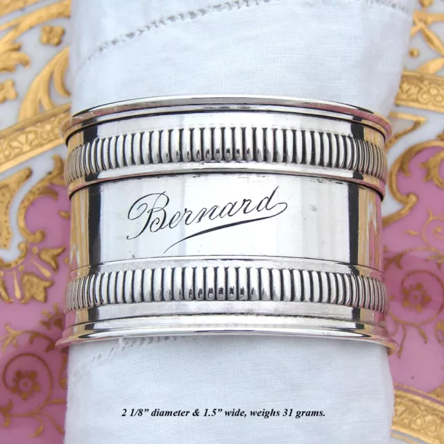 Antique French .800 (nearly sterling) Silver 2 1/8" Napkin Ring, "Bernard" 3